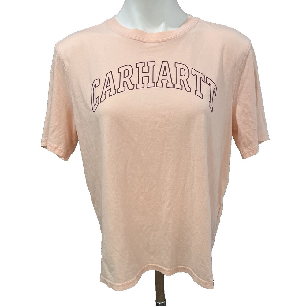 Carhartt T Shirt Women M Peach Light Coral Loose Fit Graphic Logo Short Sleeve